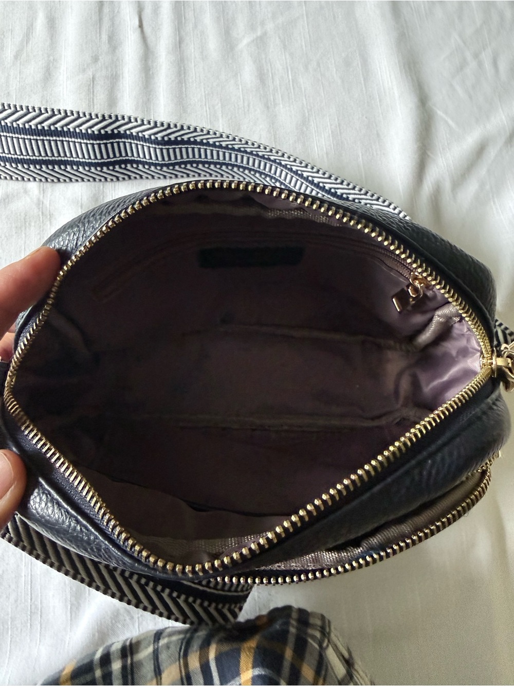 Pom Pom London Dark navy blue Crossbody Shoulder Bag with Patterned Strap - Picture 7 of 13